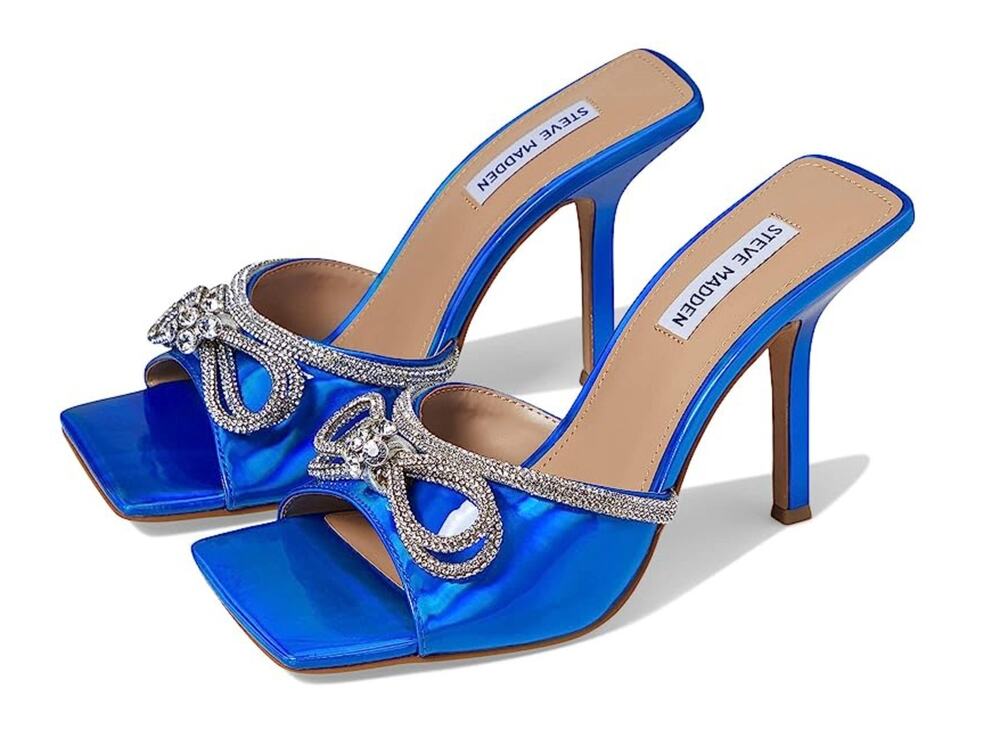 STEVE MADDEN Women's Embellish Heeled Sandals Size 10M Blue Square Toe NWOB